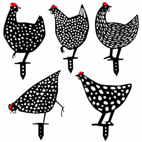 Set di 5 galline decorative in acrilico, silhouette realistiche 25 x 20 cm con paletto di 5 cm, decorazione per esterni per giardino, prato e patio.