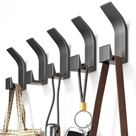 Set di 5 ganci, appendiabiti adesivo da parete, altezza regolabile, per montaggio dietro la porta d'ingresso, per appendere cappotti, sciarpe e borse, 2,8 x 2 x 7,6 cm, grigio scuro