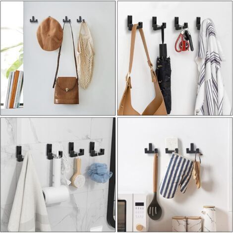 Set di 5 ganci appendiabiti quadrati CCYKXA, per cucina, camera da letto, bagno e altre stanze della casa - Gancio adesivo nero da parete, set di 5 portasciugamani - Per vestiti
