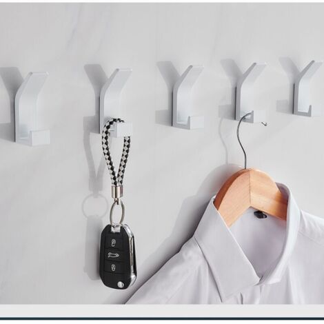 Set di 5 ganci autoadesivi, gancio doppio per asciugamani da bagno, montaggio a parete autoadesivo per cucina, bagno, ufficio, armadio, in alluminio, bianco…