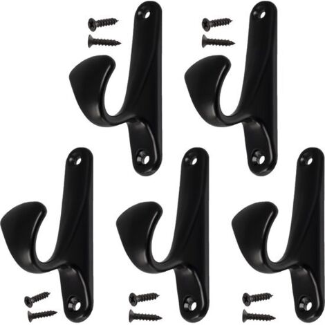 Set di 5 ganci da parete (90 x 25 x 47 mm) – appendiabiti con ganci – ideale per appendere vestiti, cappelli, accappatoi, asciugamani, accessori per la doccia e articoli da toeletta – in metallo nero