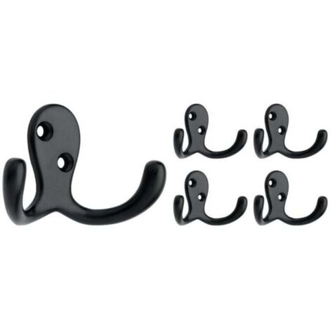 Set di 5 ganci doppi da parete con 2 punte, nero opaco, per appendere cappotti o cappelli, vestiti, borse, asciugamani, ecc.
