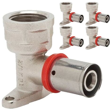 Set di 5 Gomito femmina con supporto 3/4'' per tubo multistrato da 20 mm, utilizzo con aggraffatrice, grigio