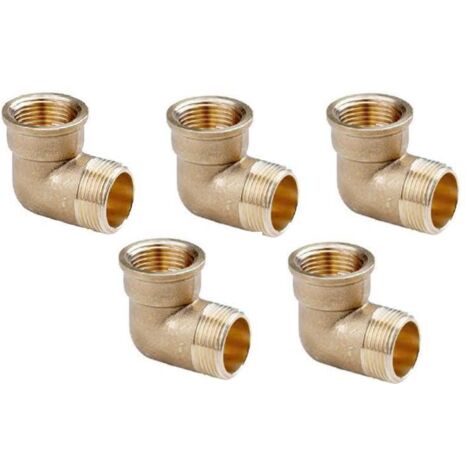 Set di 5 Gomito in ottone Maschio-Femmina 3/4''  Accessorio in ottone Aenor  Curva filettata 3/4''  Unione per Tubi Irrigazio