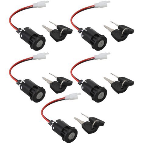 Set di 5 interruttori di accensione per moto, scooter, kart e quad, con 10 chiavi e un filo corto.