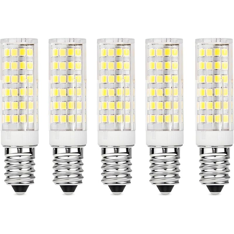 Set di 5 lampadine LED E14 per cappe da cucina, 9W, bianco freddo (6000K), 220-230V AC, non dimmerabili, per frigoriferi/cappe da cucina.