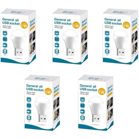 Set di 5 lampadine LED, USB, 110 lumen, bianche