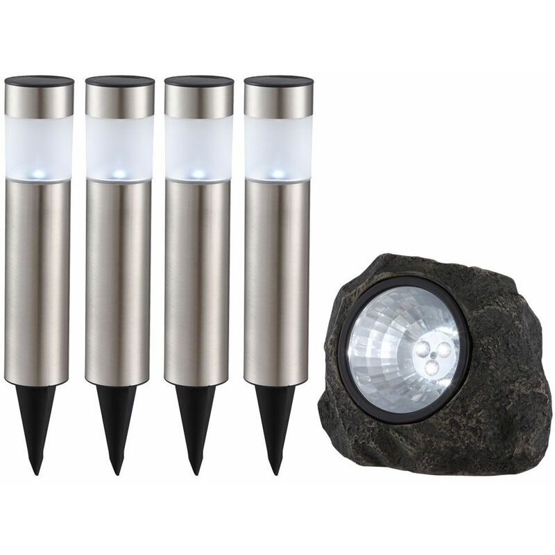 Image of Set di 5 lampade a spina solare da giardino luci da terra decorazione spot in pietra faretti da terra in acciaio inox illuminazione