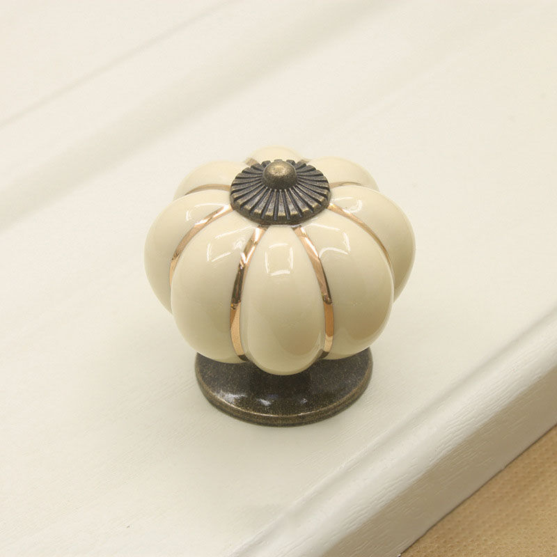 Image of 5 Pezzi Pomelli in Ceramica a Forma di Zucca, Vintage Pomelli per Cassetti Mobili per Armadi Cassettiere Guardaroba - Beige