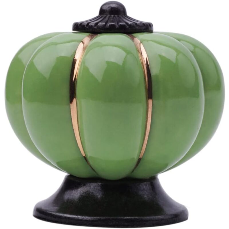 Image of Jn.songs - 5 Pezzi Pomelli in Ceramica a Forma di Zucca, Vintage Pomelli per Cassetti Mobili per Armadi Cassettiere Guardaroba - Verde Scuro