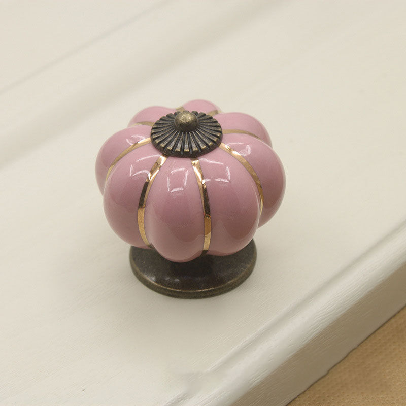 Image of 5 Pezzi Pomelli in Ceramica a Forma di Zucca, Vintage Pomelli per Cassetti Mobili per Armadi Cassettiere Guardaroba - Rosa