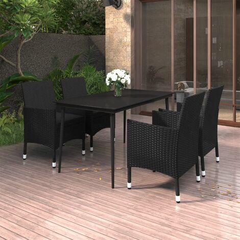 DEGHI POLYRATTAN Set Pranzo In Polyrattan Marrone Con Tavolo E 4