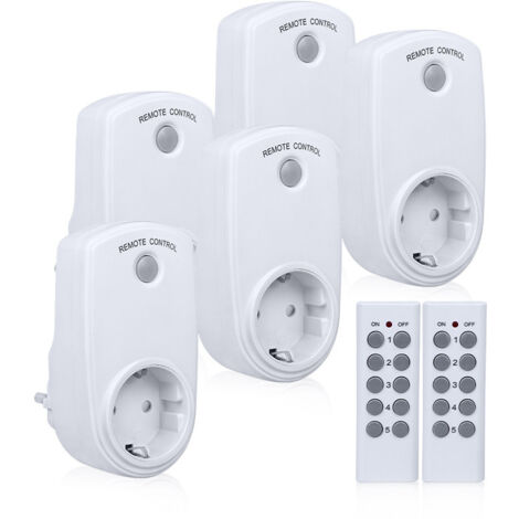 Set di 5 prese intelligenti, presa telecomandata wireless con 2 telecomandi, 2 batterie incluse, portata 30 m, controllo in aree aperte, funzione on/off