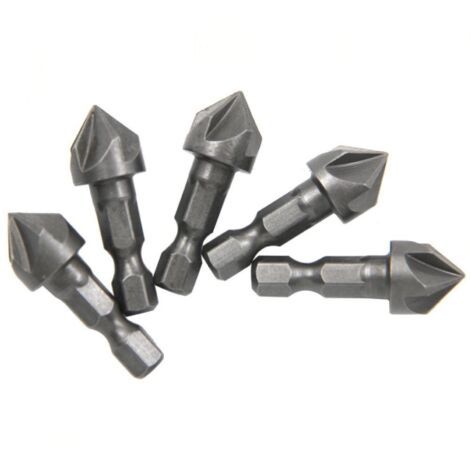 Set di 5 punte coniche da 6,35 mm con gambo esagonale da 6,35 mm, fori per la rimozione delle bave da 6,35 mm, set di punzoni centrali, per legno, compensato, plastica