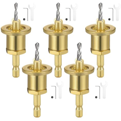 Set di 5 punte coniche per la lavorazione del legno, tra cui una punta per smussare e una chiave esagonale.