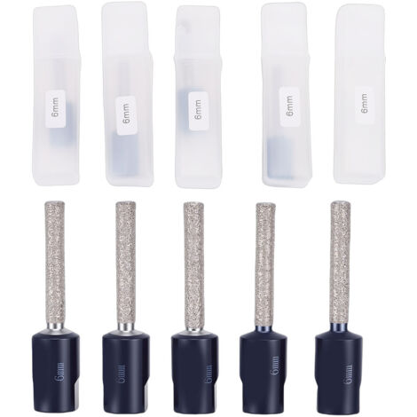 Set di 5 punte da trapano diamantate brasate ad alta durezza da 6 mm con gambo M10 per piastrelle in ceramica, granito e marmo.