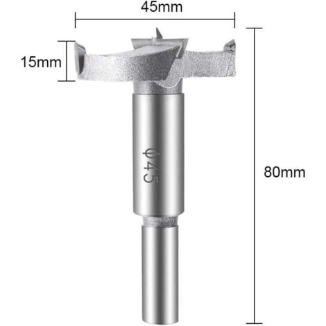 Set di 5 punte da trapano per legno (40/45/50/60/70 mm) in metallo duro, assortimento di frese per legno per forare prodotti in legno, cassetti, prodotti in plastica, legno e compensato.