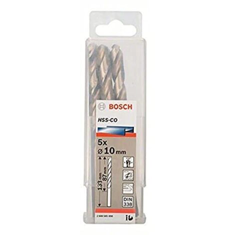 Set di 5 punte elicoidali in acciaio inox Bosch PRO HSS-Co, diametro 10 mm, lunghezza totale 133 mm, lunghezza di lavoro 87 mm, conformi a DIN 338
