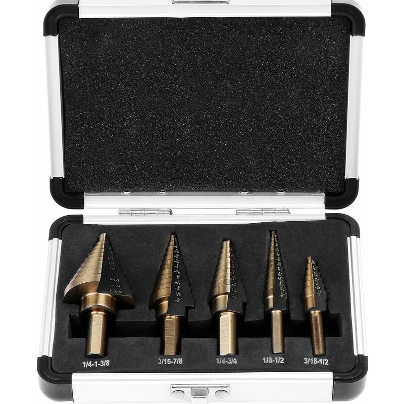 Set di 5 punte per trapano coniche a gradini HSS
