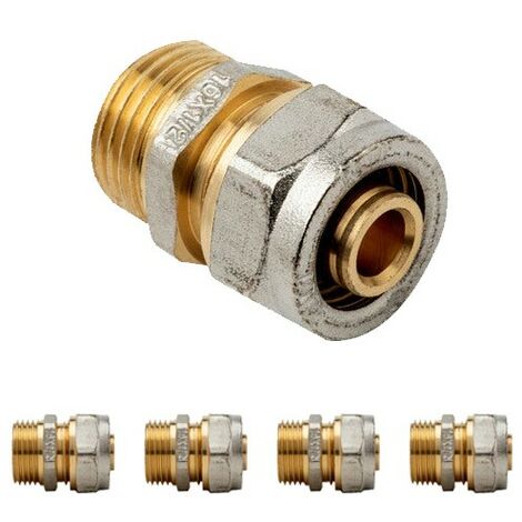 Set di 5 Raccordi maschio da 1/2'' per tubo multistrato a compressione da 20 mm, senza necessità di crimpatrice, grigio