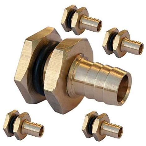 Set di 5 Raccordo di Uscita Serbatoio in Metallo da 10 mm, Connettore per Serbatoi d'acqua, Rubinetto per Barile di Pioggia
