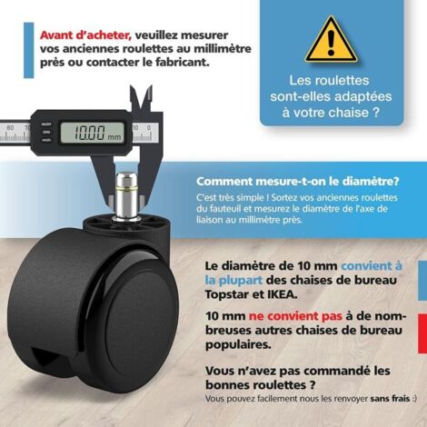 Set di 5 rotelle per sedia da ufficio 10 mm x 22 mm - - Rotelle per pavimenti duri fino a 175 kg - - Ruote per sedie girevoli - - Installazione facile e senza attrezzi