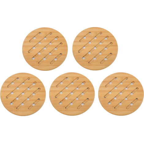 Set di 5 sottopentola in bambù resistenti al calore per piatti caldi, pentole, ciotole e teiere. Rotondi, 18 cm.