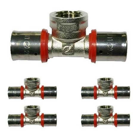 Set di 5 Te femmina x 1/2'' per tubo multistrato da 16 mm, da utilizzare con aggraffatrice, grigio