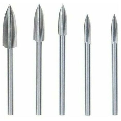 Set di 5 utensili per incisione e intaglio del legno in carburo, frese in acciaio al carburo massiccio per lavori di falegnameria fai-da-te, intaglio, incisione e foratura, argento.
