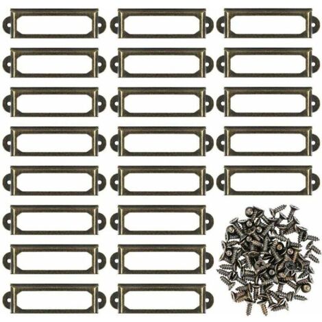 Set di 50 porta etichette in metallo per mobili, cassetti, armadi, biglietti, targhette, cornici con viti per ufficio, biblioteca, libreria, scaffali Bronzo (60 x 17 mm)