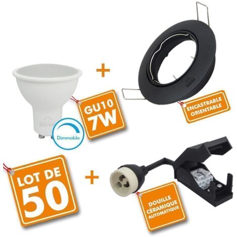 Set di 50 x Downlight nero orientabile completo LED 7W Dimmerabile eq 60W  Température de Couleur: 6000K bianco freddo