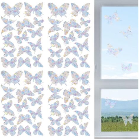Set di 56 adesivi acchiappasole, adesivi antiurto per finestre, adesivi riutilizzabili a prisma arcobaleno con farfalle per porte e finestre (56)