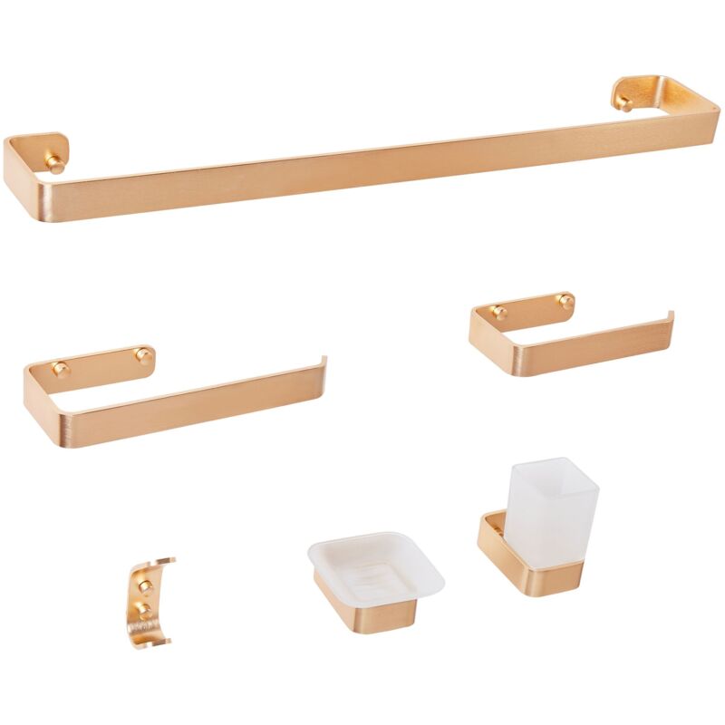 Beliani Set Di 6 Accessori Da Bagno In Alluminio E Vetro Finitura O...