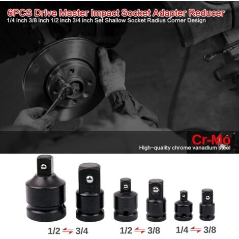 Set di 6 adattatori e riduttori per chiavi a bussola da 1/4", 3/8", 1/2", 3/4"