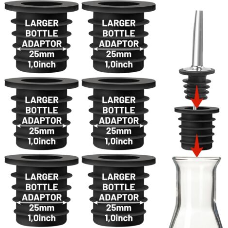 Set di 6 adattatori per beccucci per liquori, perfetti per grandi bottiglie di olio d'oliva e bottiglie di liquore, collo fino a 25 mm, convertono qualsiasi beccuccio