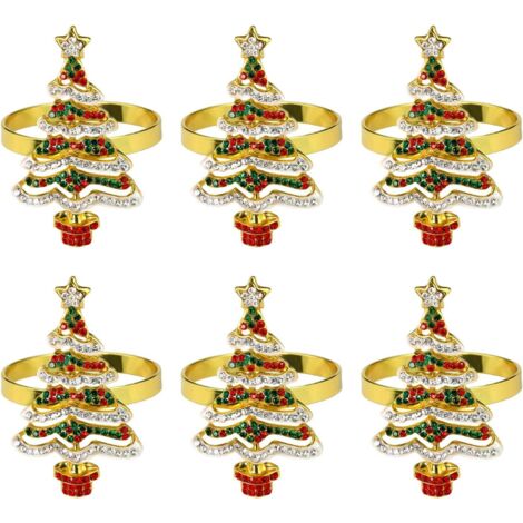 Set di 6 anelli per tovaglioli natalizi – tessuto con motivo ad albero di Natale, porta tovaglioli festivi per la tavola e come regalo