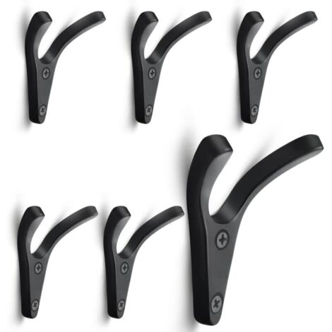Set di 6 appendiabiti doppi da parete, robusti appendiabiti in lega di zinco per ingresso, camera da letto, bagno, ganci multiuso, viti incluse - Nero opaco