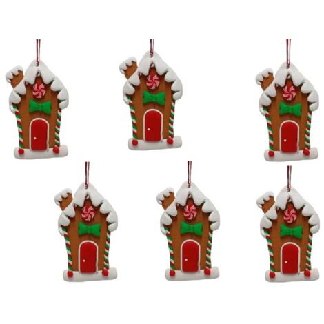Set di 6 Appendini per Albero di Natale decorazioni Casetta Biscotto Candy h10 rosso addobbi decorazioni