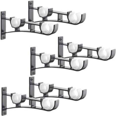 Set di 6 aste per tende in metallo resistente, staffa per asta per tende, supporto doppio per asta per tende, supporto per tende, staffa per asta per tende in alluminio, staffa per asta per tende nera