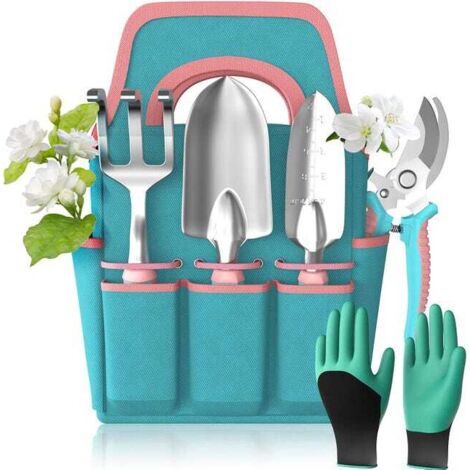 Set di 6 attrezzi da giardinaggio in lega di alluminio, con borsa porta attrezzi idea regalo per il giardinaggio (semplice).