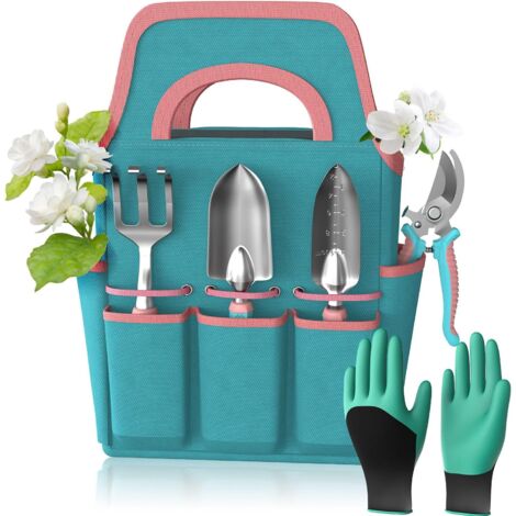Set di 6 attrezzi da giardinaggio, set di attrezzi manuali in lega di alluminio per principianti, con borsa da giardinaggio, robusto set di attrezzi per esterni, impugnatura ergonomica, idea regalo pe