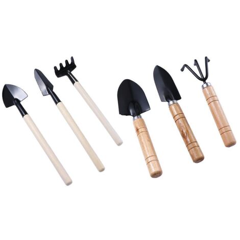 Set di 6 attrezzi per la cura dei bonsai: pala, vanga, rastrello e vanga da giardino.