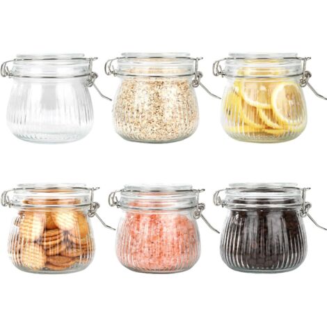 Set di 6 barattoli di vetro ermetici, barattolo di vetro a righe da 500 ml con coperchio a clip, barattolo di vetro con coperchio, barattoli per la conservazione in cucina di pasta, sottaceti, cereali