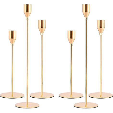 Set di 6 candelabri retrò in metallo dorato, alti e affusolati, ideali per matrimoni, 33/28/22 cm, candelabri per sala da pranzo, soggiorno, feste di compleanno e decorazioni per la casa.