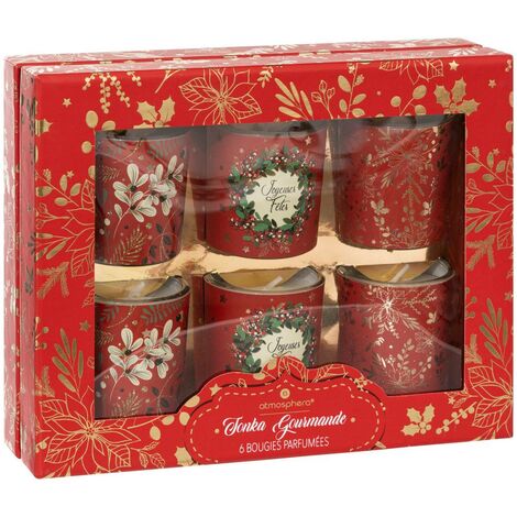 Set di 6 candele profumate da 40 g con barattolo di vetro rosso - Feeric lights & christmas