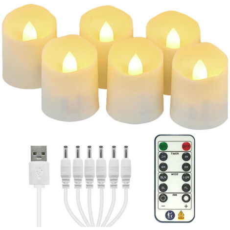 Set di 6 candele tealight a LED ricaricabili, candele finte a LED con effetto fiamma tremolante, telecomando e funzione timer, candele elettriche per feste, soggiorni, Halloween, Natale, camere da let