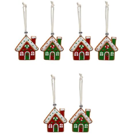 Set di 6 Casette Decorazioni per Albero di Natale – Cake Design in Verde e Rosso