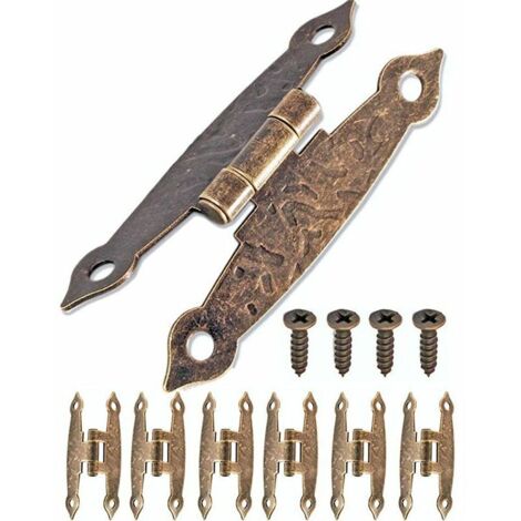 Set di 6 cerniere antiche, design in bronzo per armadi, ante di armadi, cassapanche, scatole, barattoli di latta, stile retrò 65x34 mm