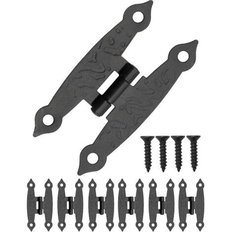 Set di 6 cerniere in metallo patinato per armadi, ante di credenze, cassapanche, casse. Stile rustico retrò. 65 x 34 mm.