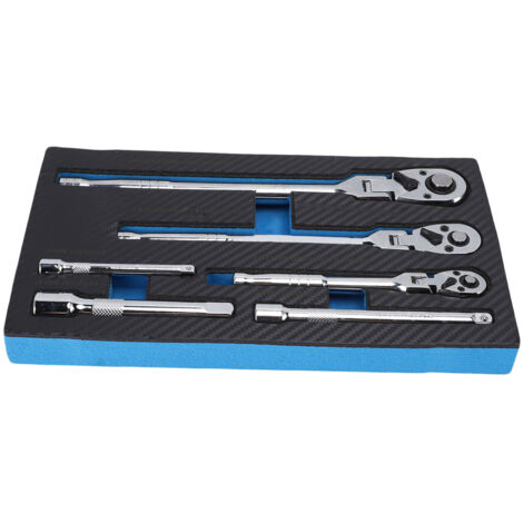 Set di 6 chiavi a cricchetto a testa flessibile, 1/4", 3/8", 1/2", girevoli con barra di prolunga, 72 denti regolabili a 180°